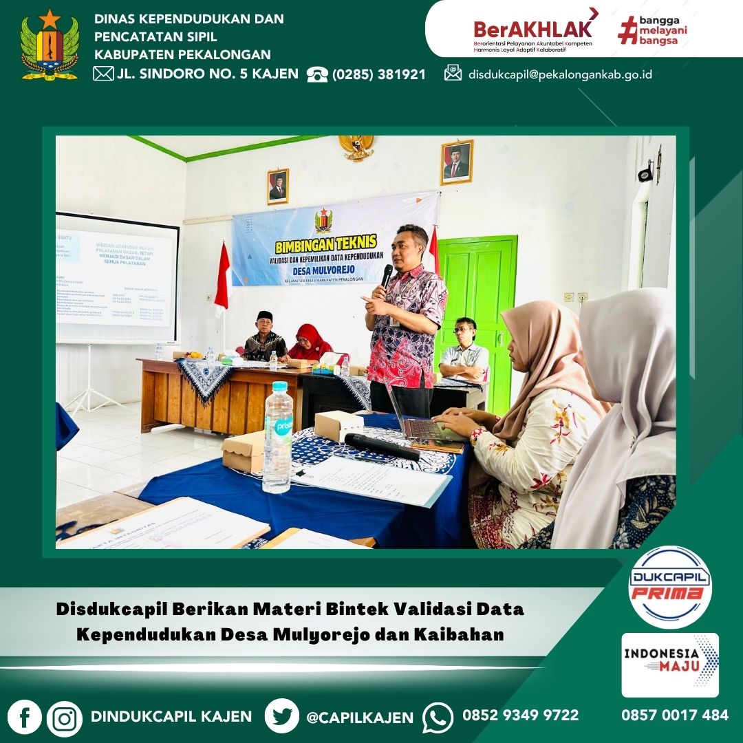 Disdukcapil Berikan Materi Bintek Validasi Data Kependudukan Desa Mulyorejo dan Kaibahan
