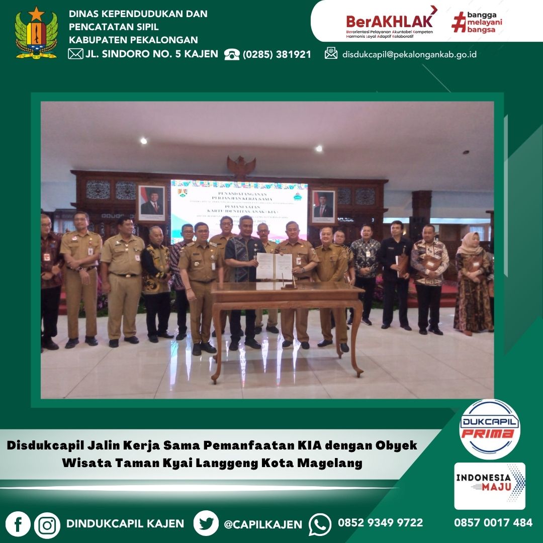 Disdukcapil Jalin Kerja Sama Pemanfaatan KIA dengan Obyek Wisata Taman Kyai Langgeng Kota Magelang