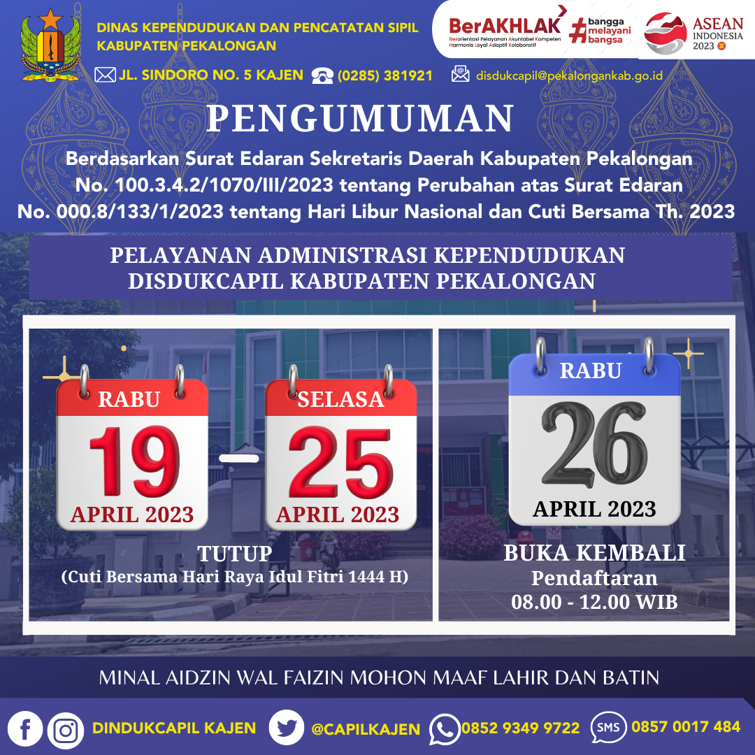 Pengumuman Cuti Bersama Hari Raya Idul Fitri 1444 H