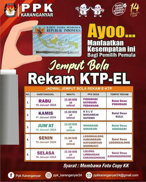 Disdukcapil Adakan Jemput Bola Perekaman KTP-el di Kecamatan Karanganyar
