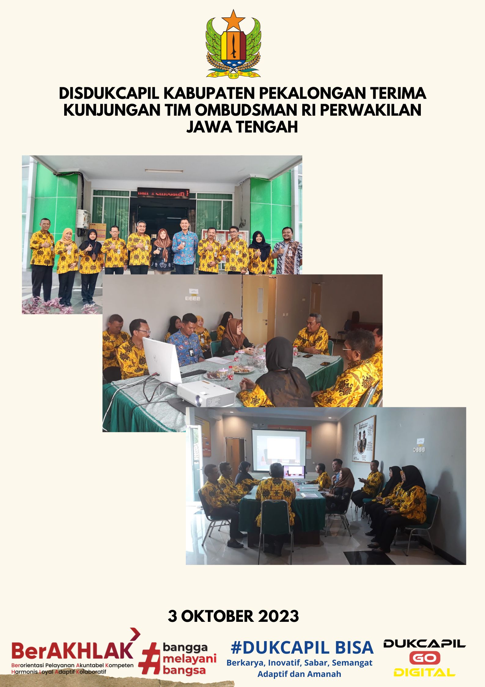 Disdukcapil Kabupaten Pekalongan Terima Kunjungan Tim Ombudsman RI Perwakilan Jawa Tengah