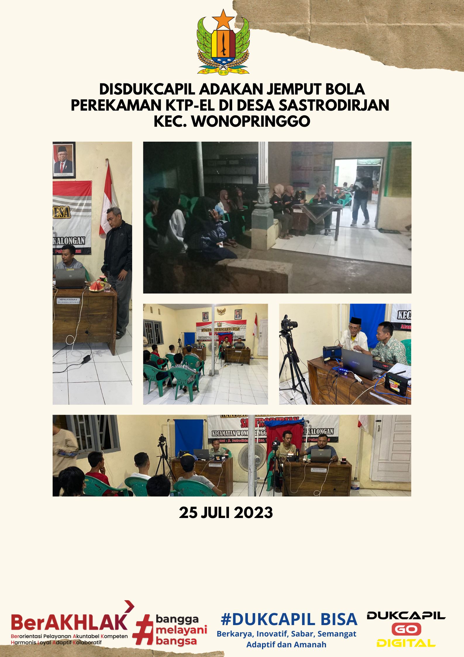 Disdukcapil adakan jemput bola perekaman KTP-el di Desa Sastrodirjan Kec. Wonopringgo