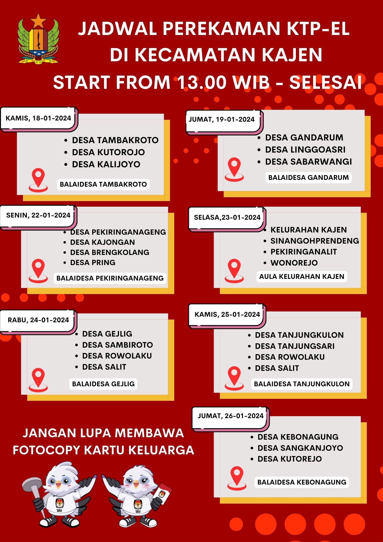 Jadwal Perekaman KTP-el di Kecamatan Kajen